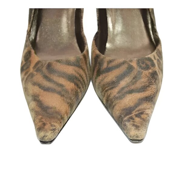 Stuart Weitzman Brown Camel Tan Pony Fur Leopard Cheetah Leather Heels Pumps 7.5 - Picture 6 of 11